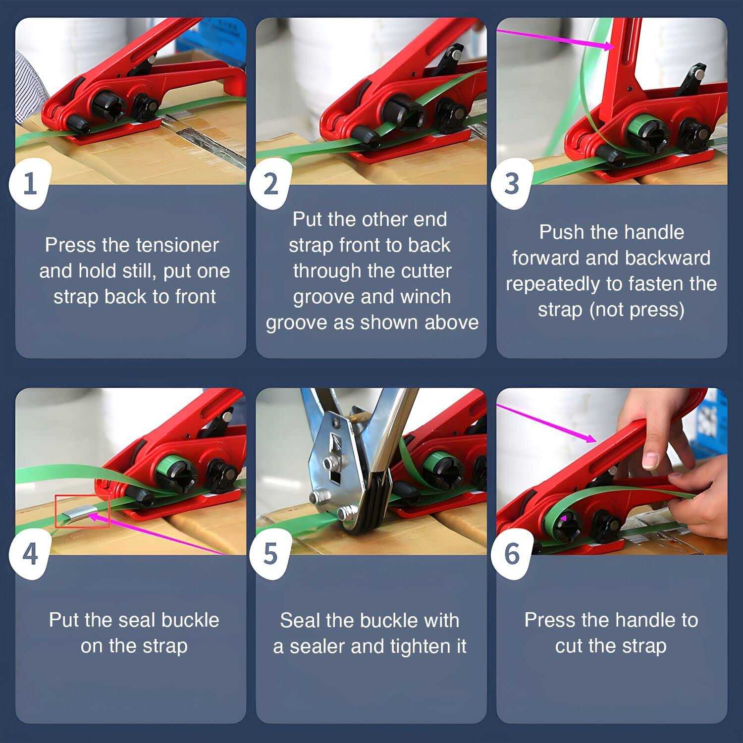 Heavy Duty Poly Strapping Tensioner & Cutter Manual Banding Tools Windlass for 1/2 -3/4 Width Polyester Polyproplyn Strap - Image 4