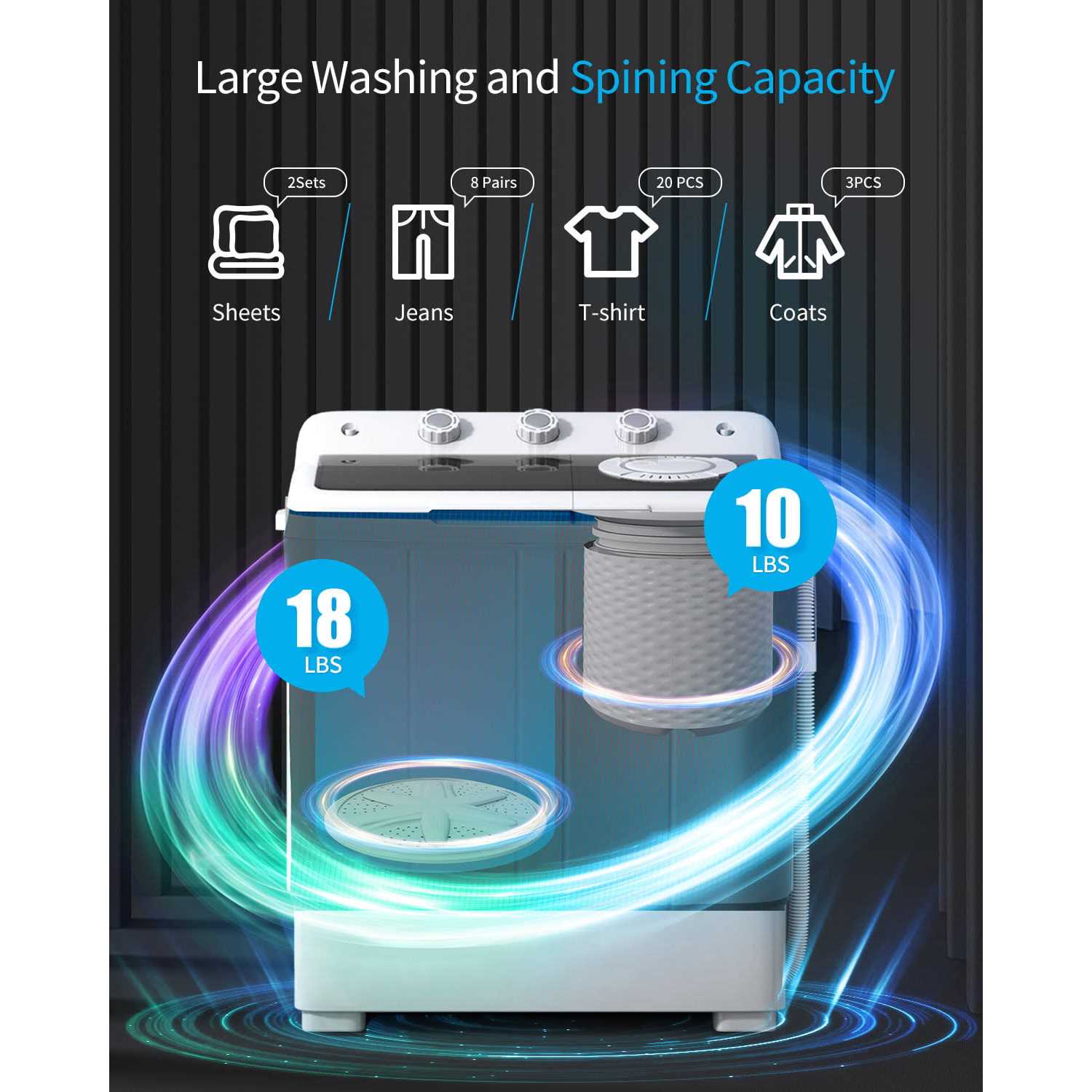 Tabu Portable Washing Machine 28lbs Compact Twin Tub Wash&Spin Combo for Apartment - Image 4