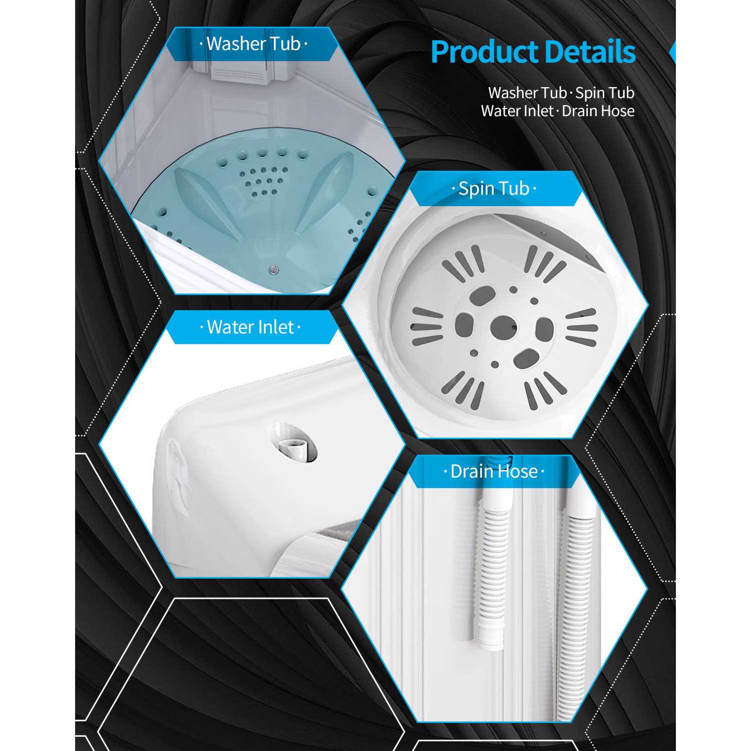 Tabu Portable Washing Machine 28lbs Compact Twin Tub Wash&Spin Combo for Apartment - Image 5