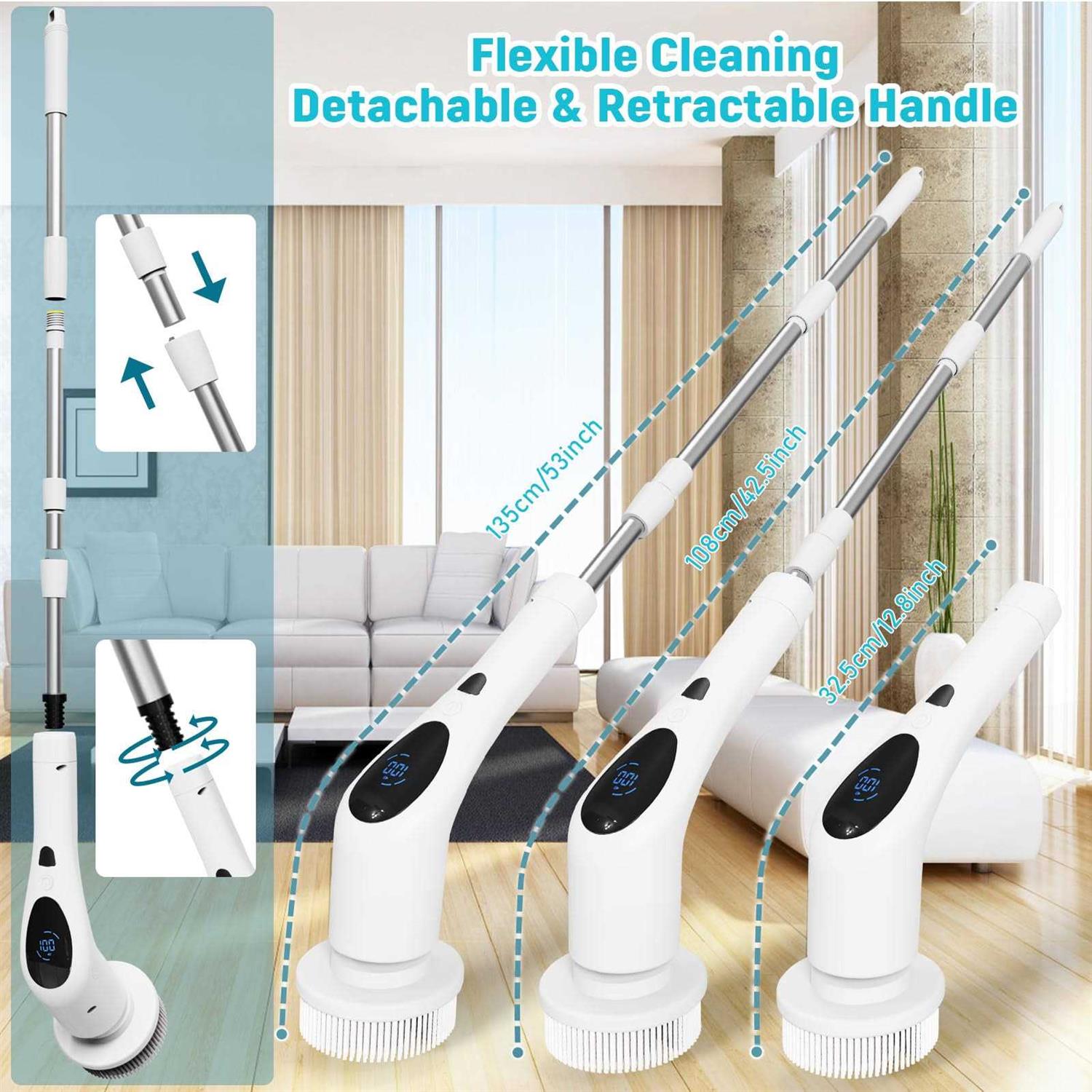 Electric Spin Scrubber, Digital Electric Scrubber with Voice Broadcasting Function and 9 Interchangeable Heads 3 Adjustable Speeds Bathroom Scrubber - Image 3
