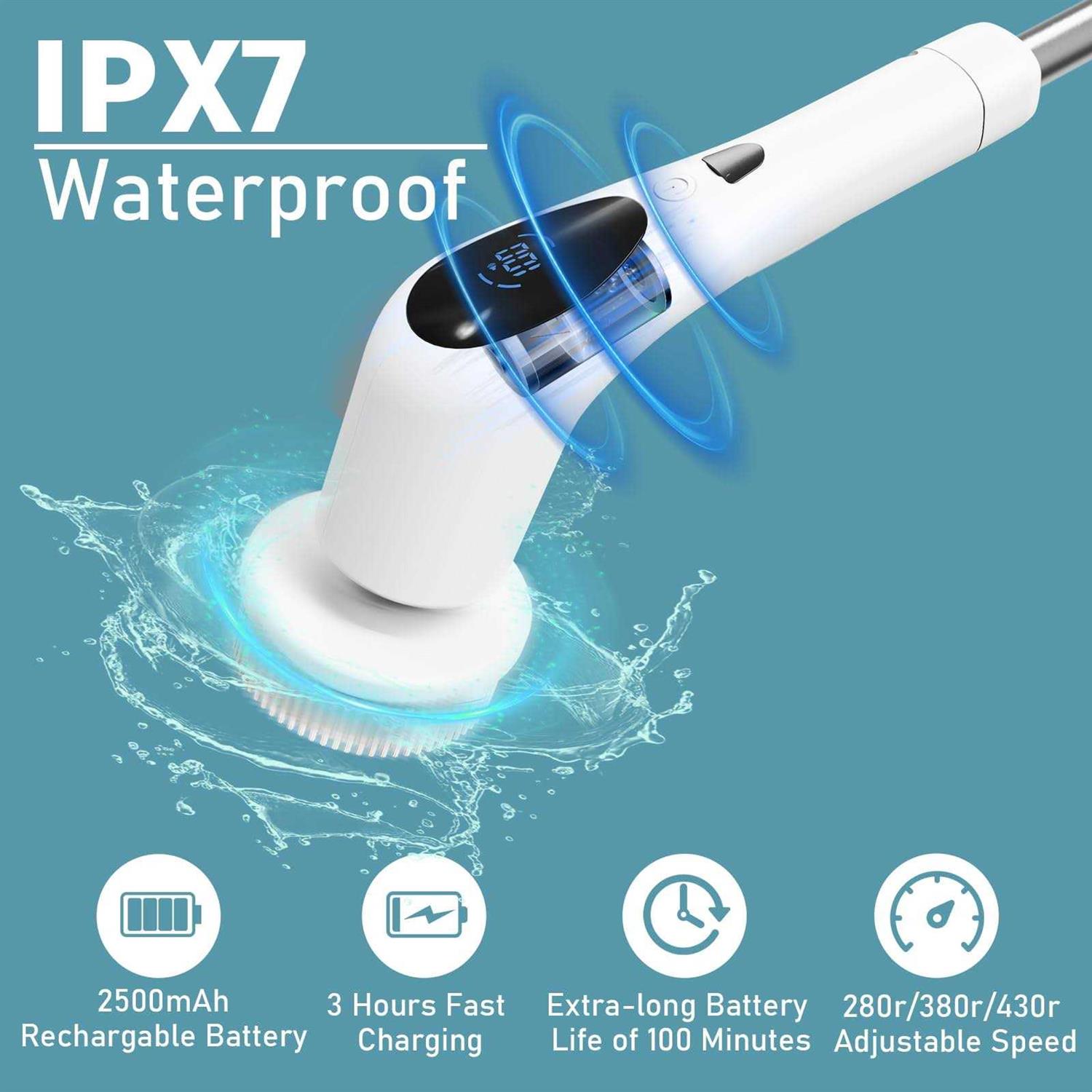 Electric Spin Scrubber, Digital Electric Scrubber with Voice Broadcasting Function and 9 Interchangeable Heads 3 Adjustable Speeds Bathroom Scrubber - Image 5