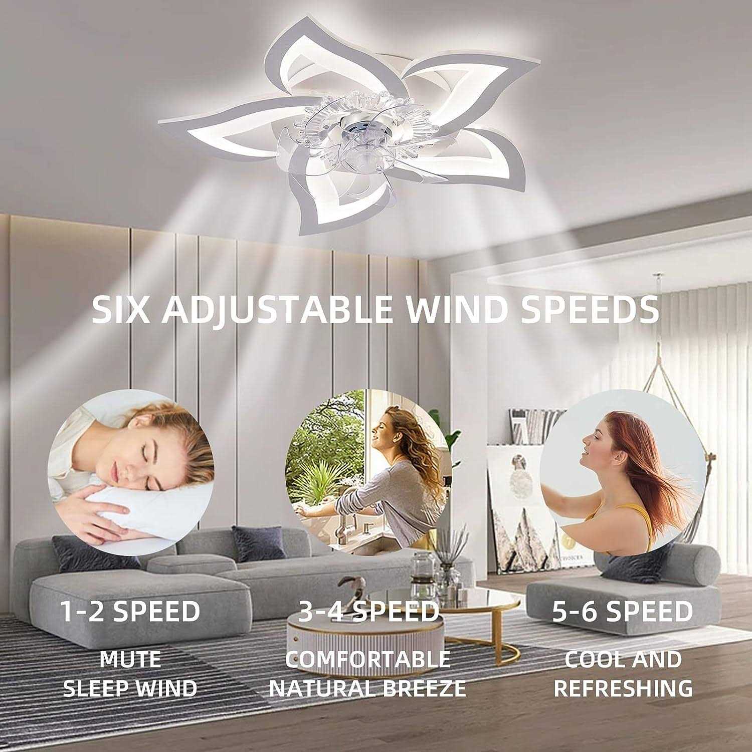 Reydeluz Ceiling Fan With Lights, 27In 50W, Remote Control, 3 Color Temperatures, 6 Gear Wind Speed For Bedroom - Image 5