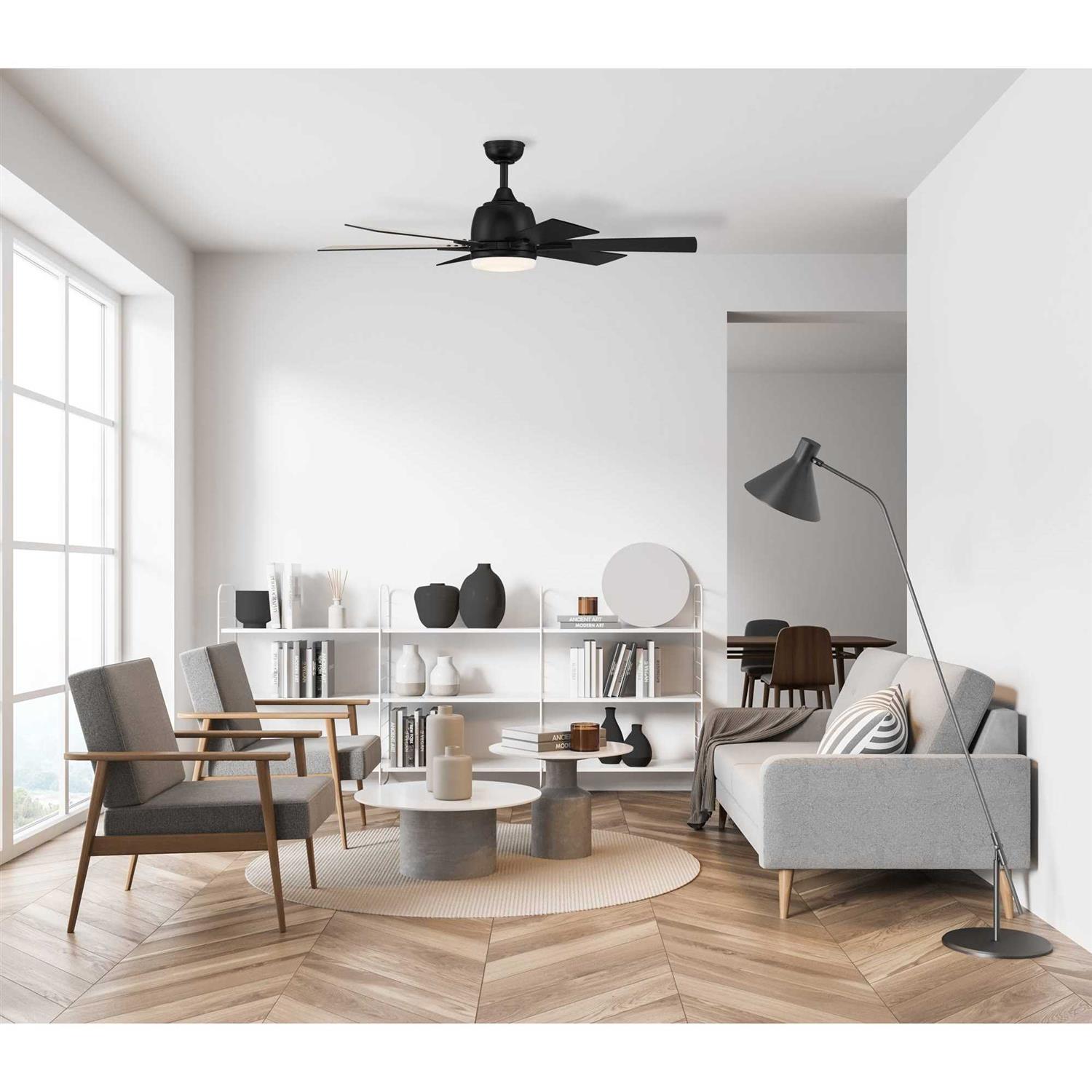 Harbor Breeze Bradbury 48-in Matte Black LED Indoor Downrod or Flush Mount Ceiling Fan with Light Remote BRD48MBK6LR - Image 4