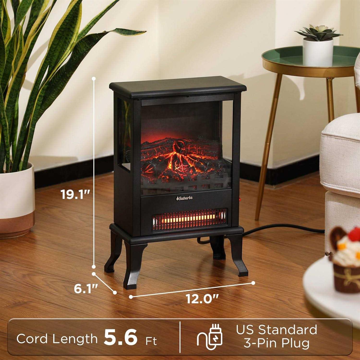 TURBRO Suburbs TS17Q Infrared Electric Fireplace Stove 19 Freestanding Stove Heater with 3-Sided View - Image 5