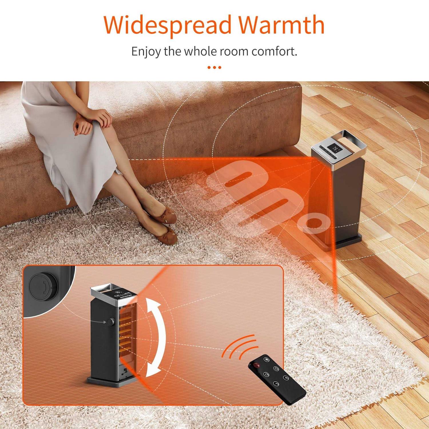 Alrocket 1500w Ceramic Heater 90'' Oscillating with Thermostat and Remote Control - Image 3