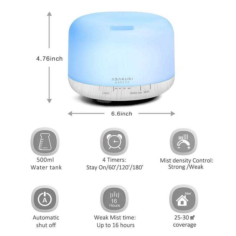 ASAKUKI 500ml Premium Essential Oil Diffuser with Remote Control 5 in 1 Ultrasonic Aromatherapy Fragrant Oil Humidifier Vaporizer - Image 4