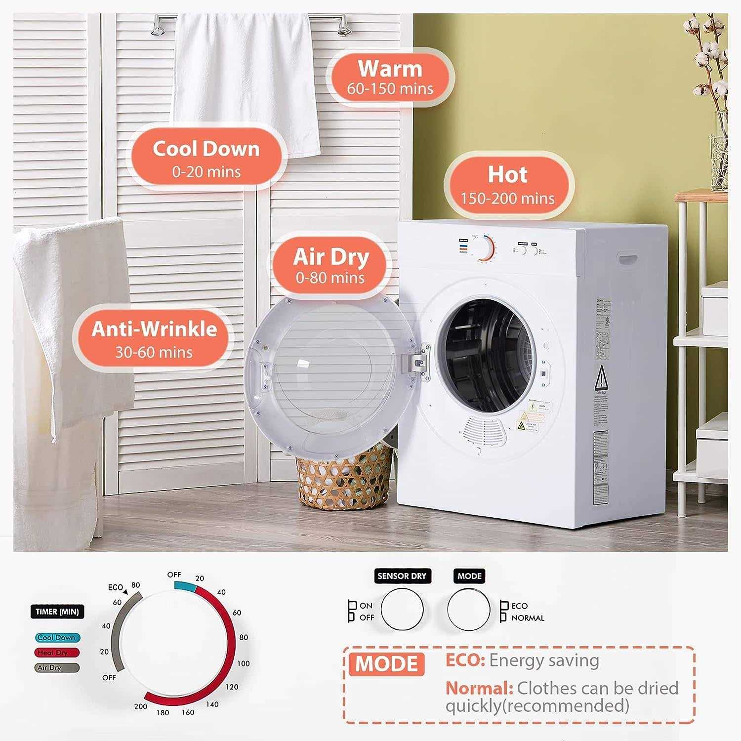 E EUHOMY Euhomy Compact 1.8 cu. ft. Portable Dryer - Image 3