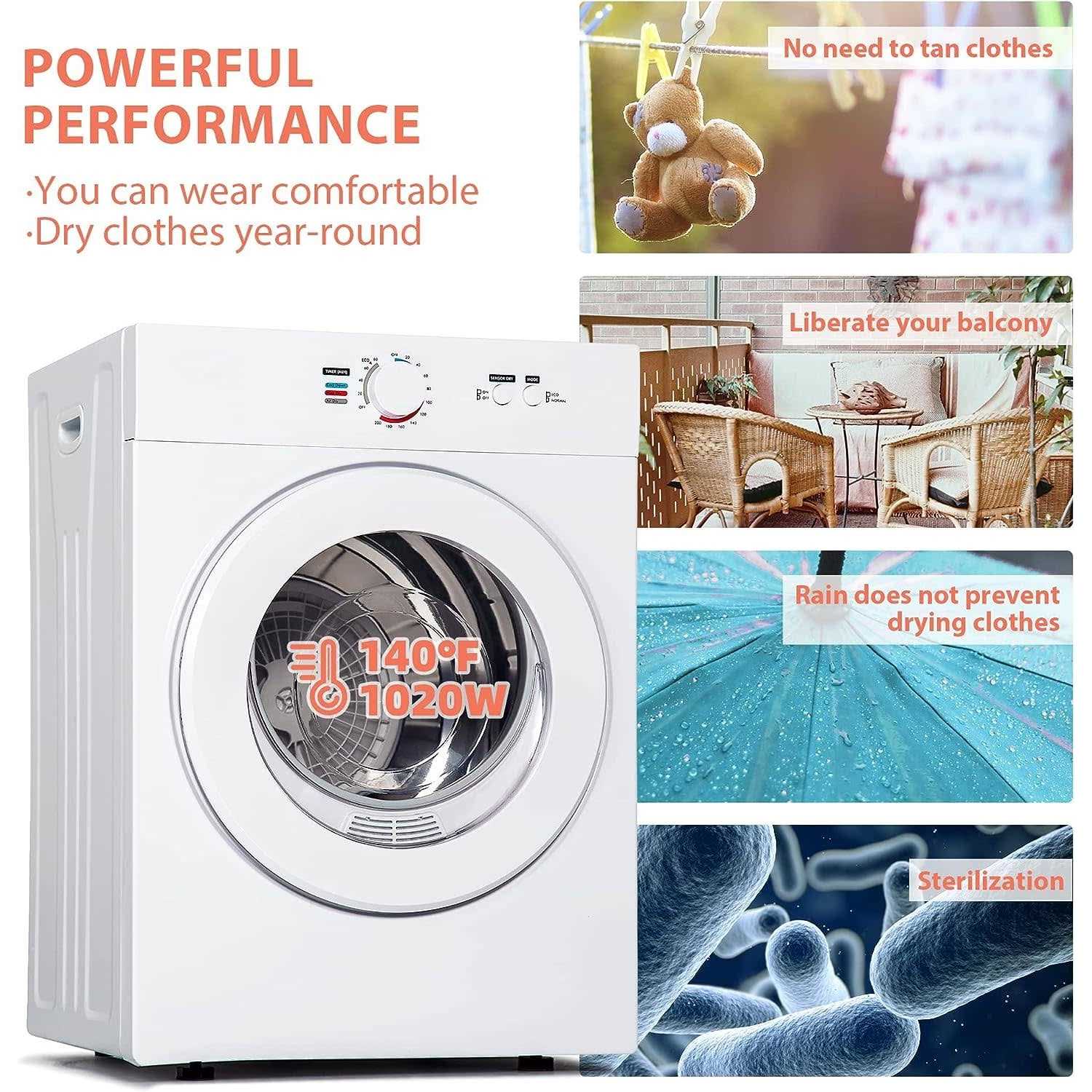 E EUHOMY Euhomy Compact 1.8 cu. ft. Portable Dryer - Image 4