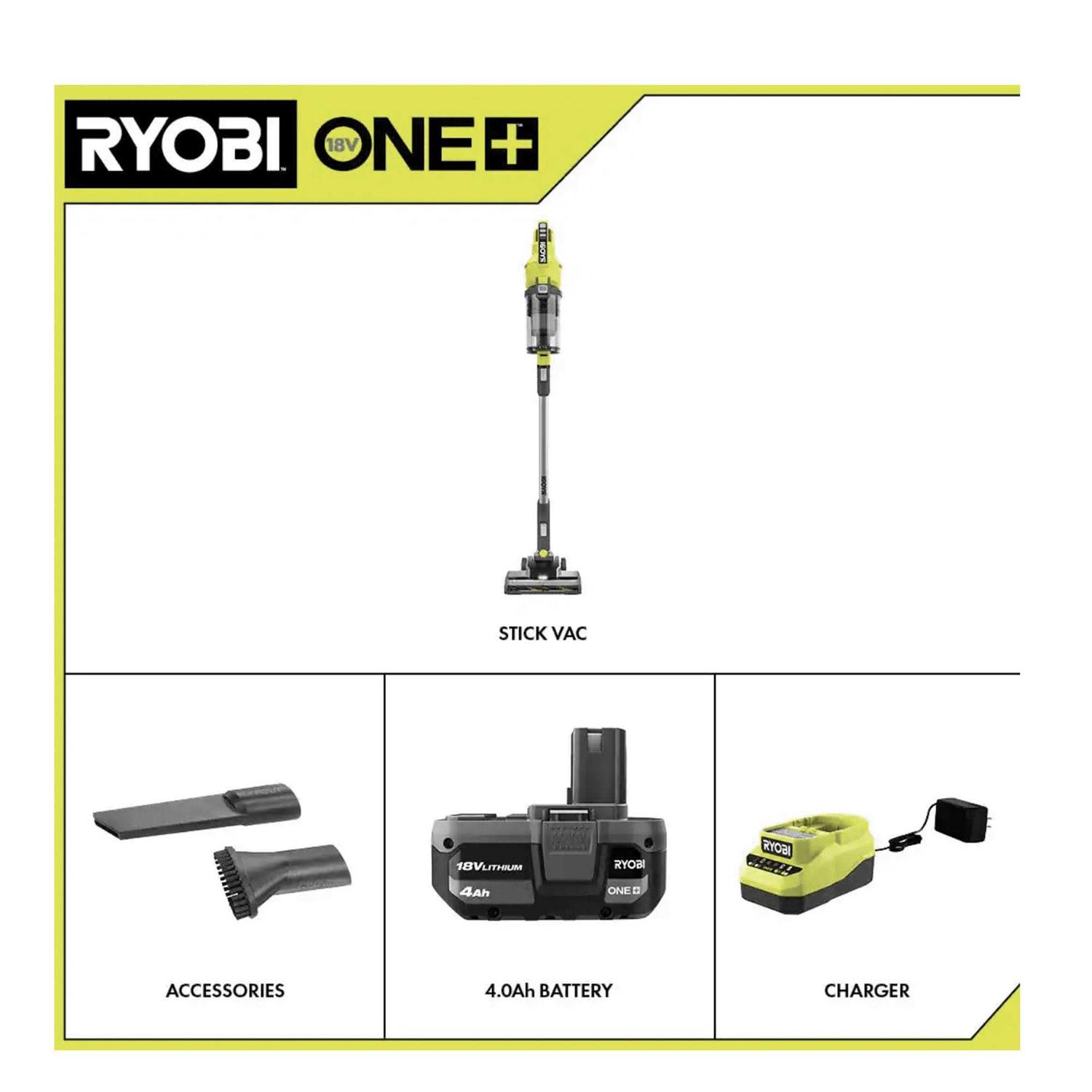 RYOBI ONE+ 18V Cordless Stick Vacuum Cleaner Kit with 4.0 Ah Battery and Charger - Image 4