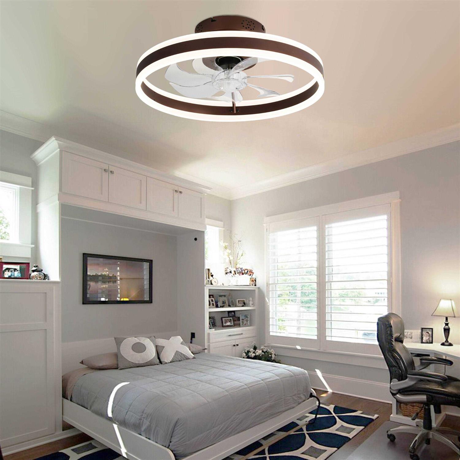 Oaks Aura 20 in. Integrated LED Indoor Brown Modern Flush Mount Low Profile Ceiling Fan with Light DC2002-K - Image 5
