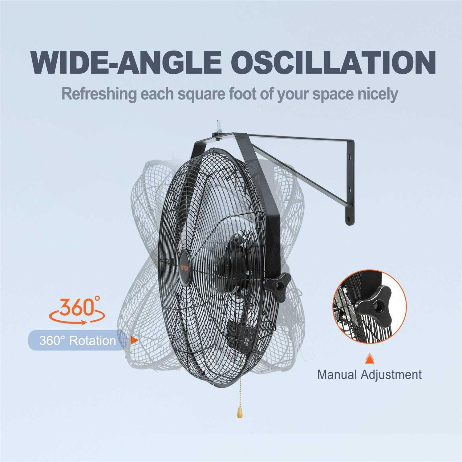 VEVOR 18 Inch Wall Mount Fan 3-Speed IP44 Waterproof Wall Fan - Image 3