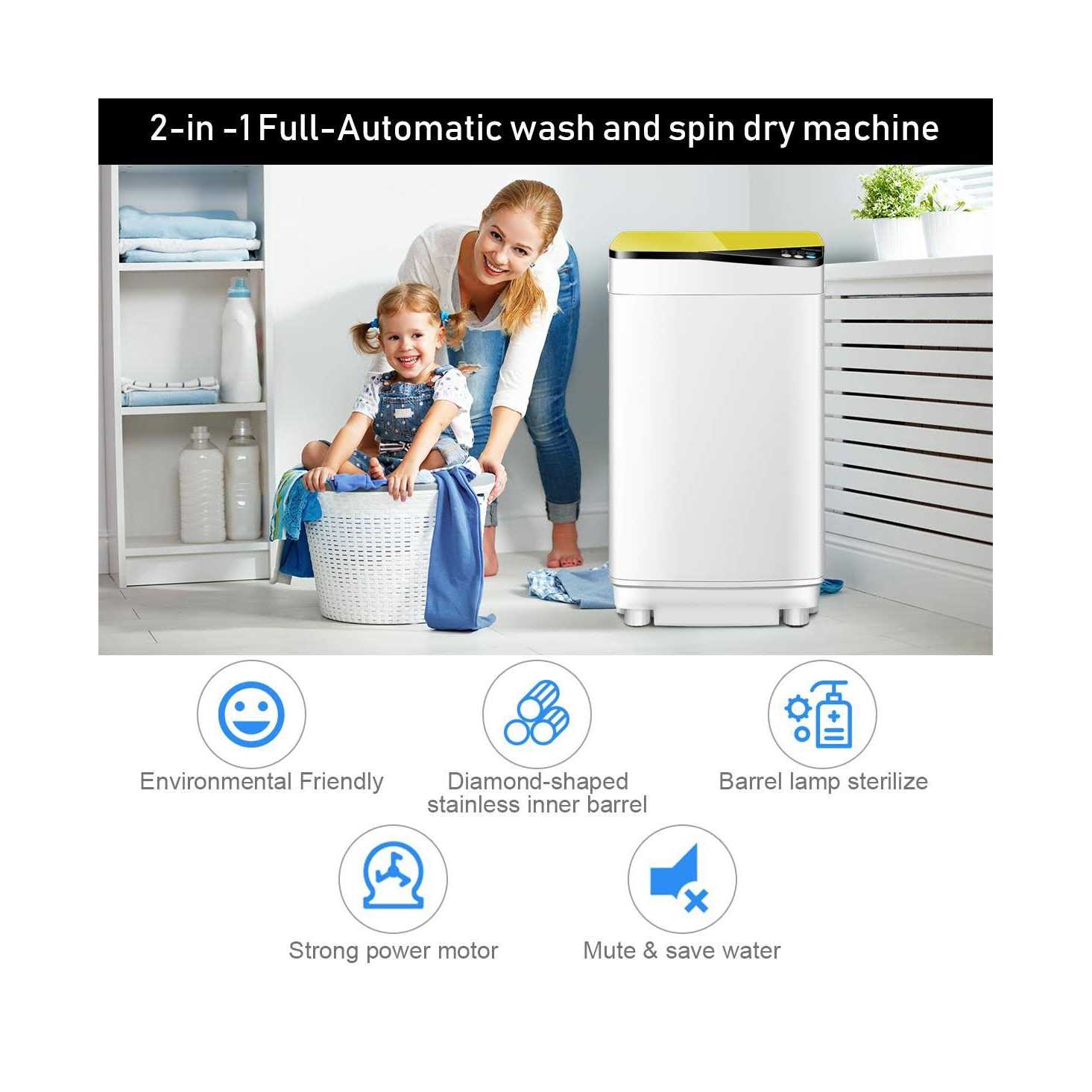 Full-Automatic Washing Machine 7.7 lbs Washer/Spinner Germicidal UV Light - Image 3
