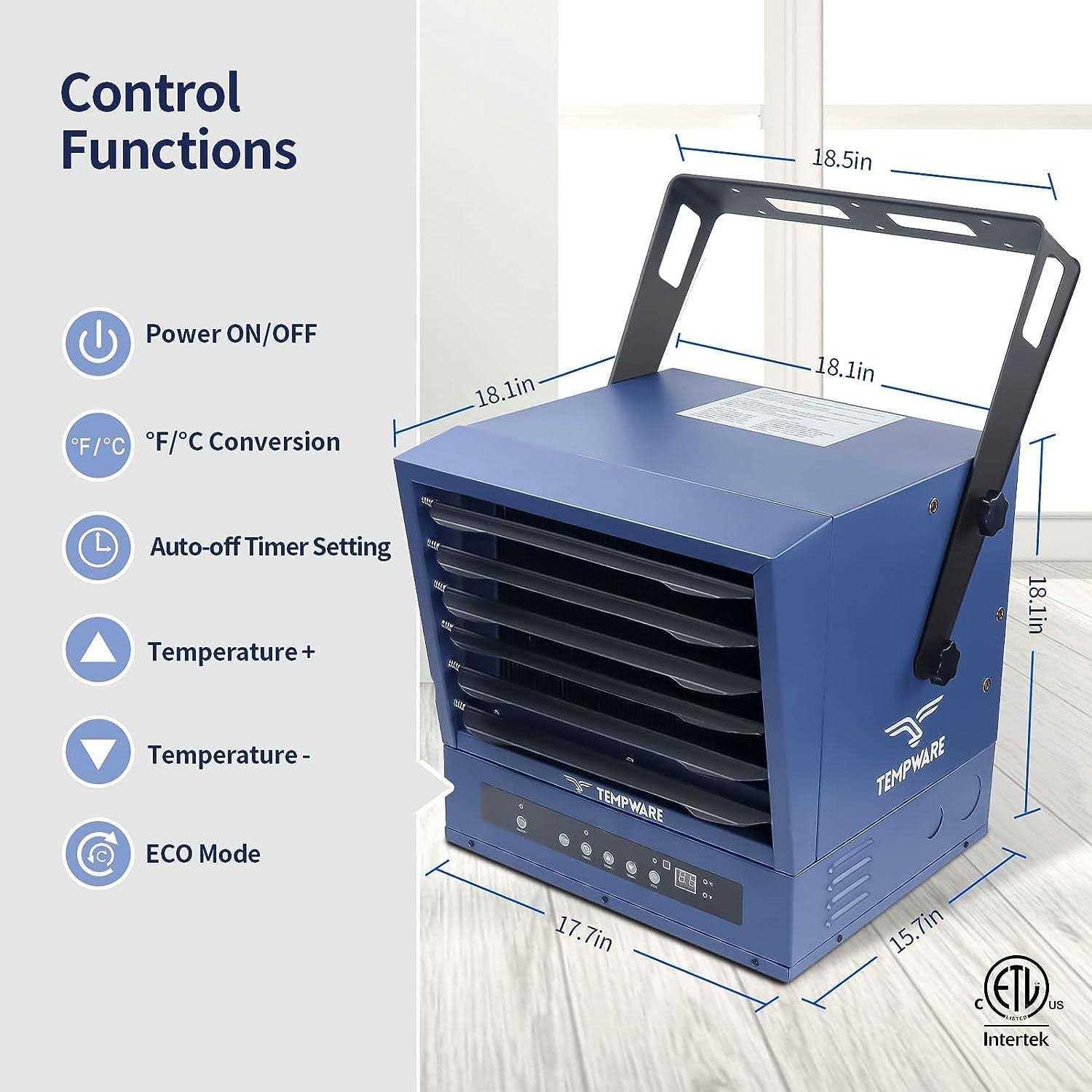 Tempware Electric Garage Heater 10,000-Watt Digital Fan-Forced Ceiling Mount Shop Heater with Full-Function Remote - Image 4