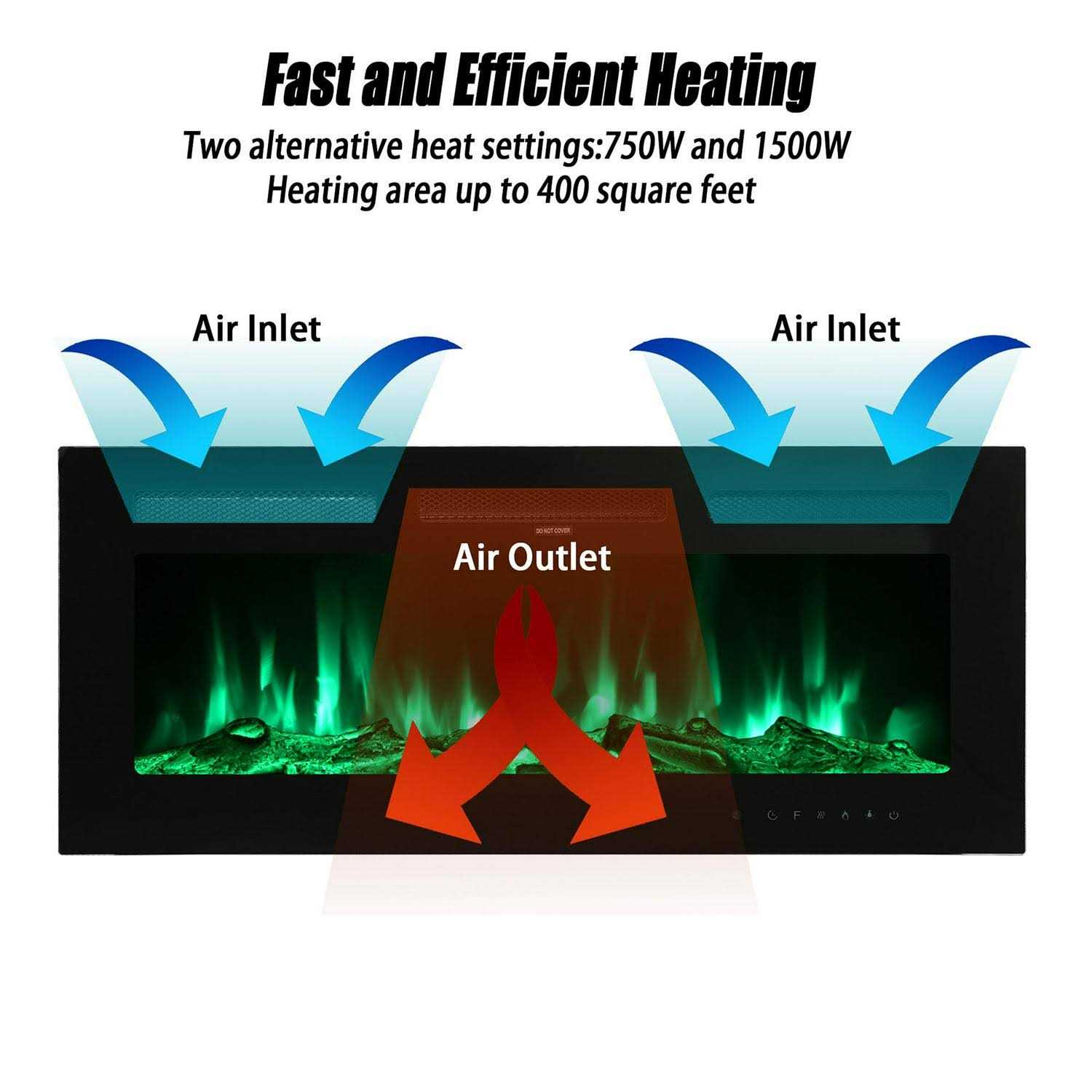 Mondawe 36-in W Black Fan-forced Electric Fireplace OR-M6836B-TR - Image 3