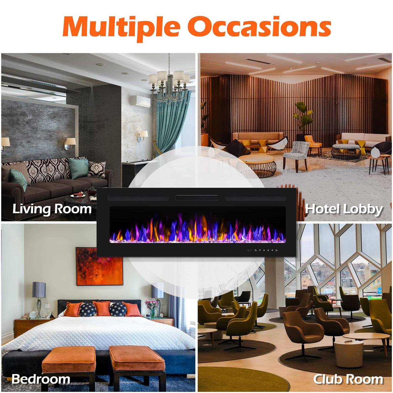 Betelnut 50 Electric Fireplace Wall Mounted and Recessed with Remote Control - Image 4