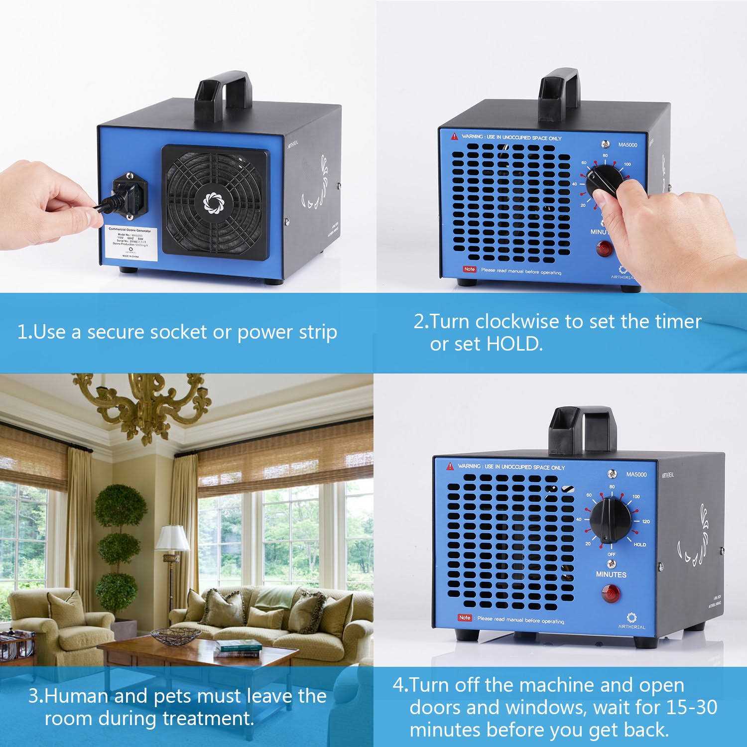 Airthereal MA5000 Commercial Ozone Generator 5000mg/h O3 Machine Home Air Ionizers Deodorizer - Image 4
