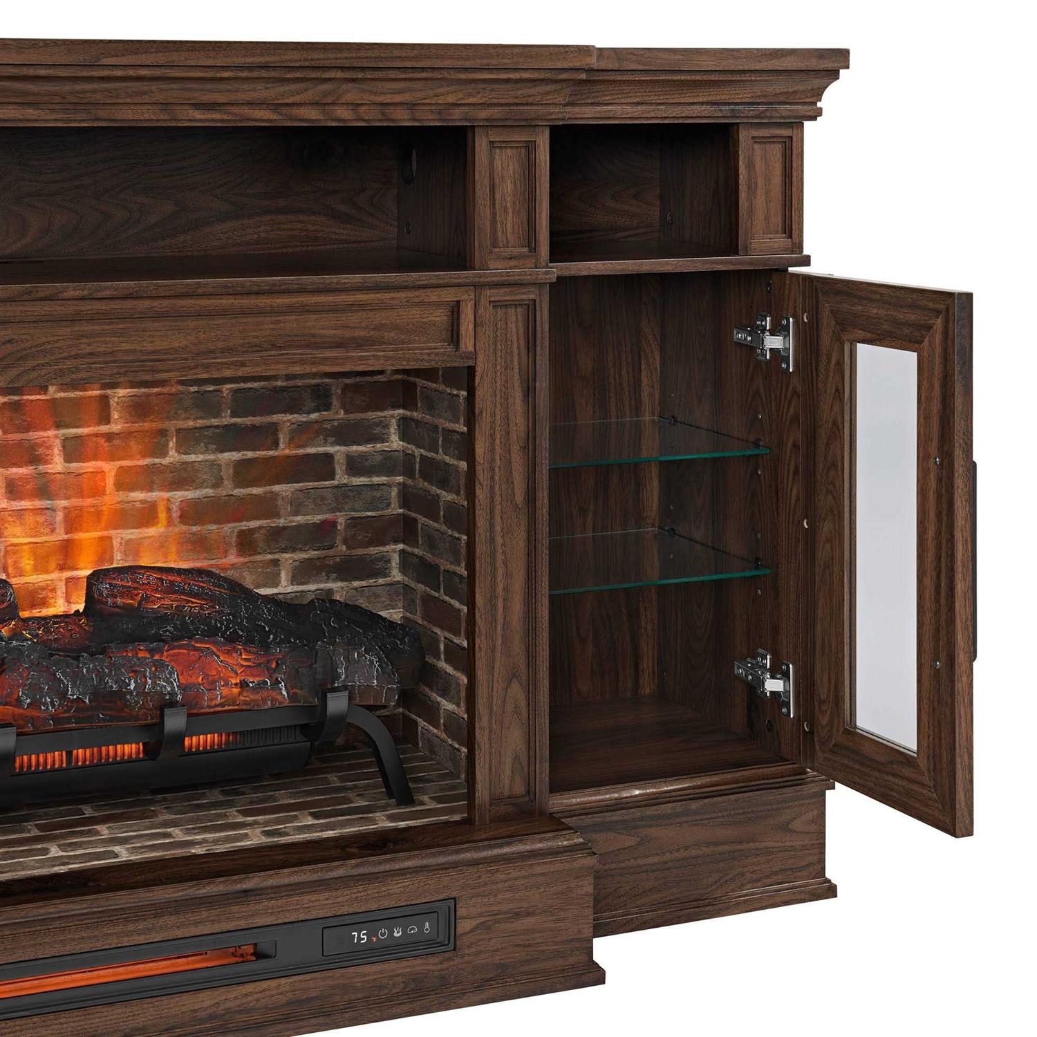 allen + roth 66-in W Brown Walnut Infrared Quartz Electric Fireplace 2403FM-30-351 - Image 3