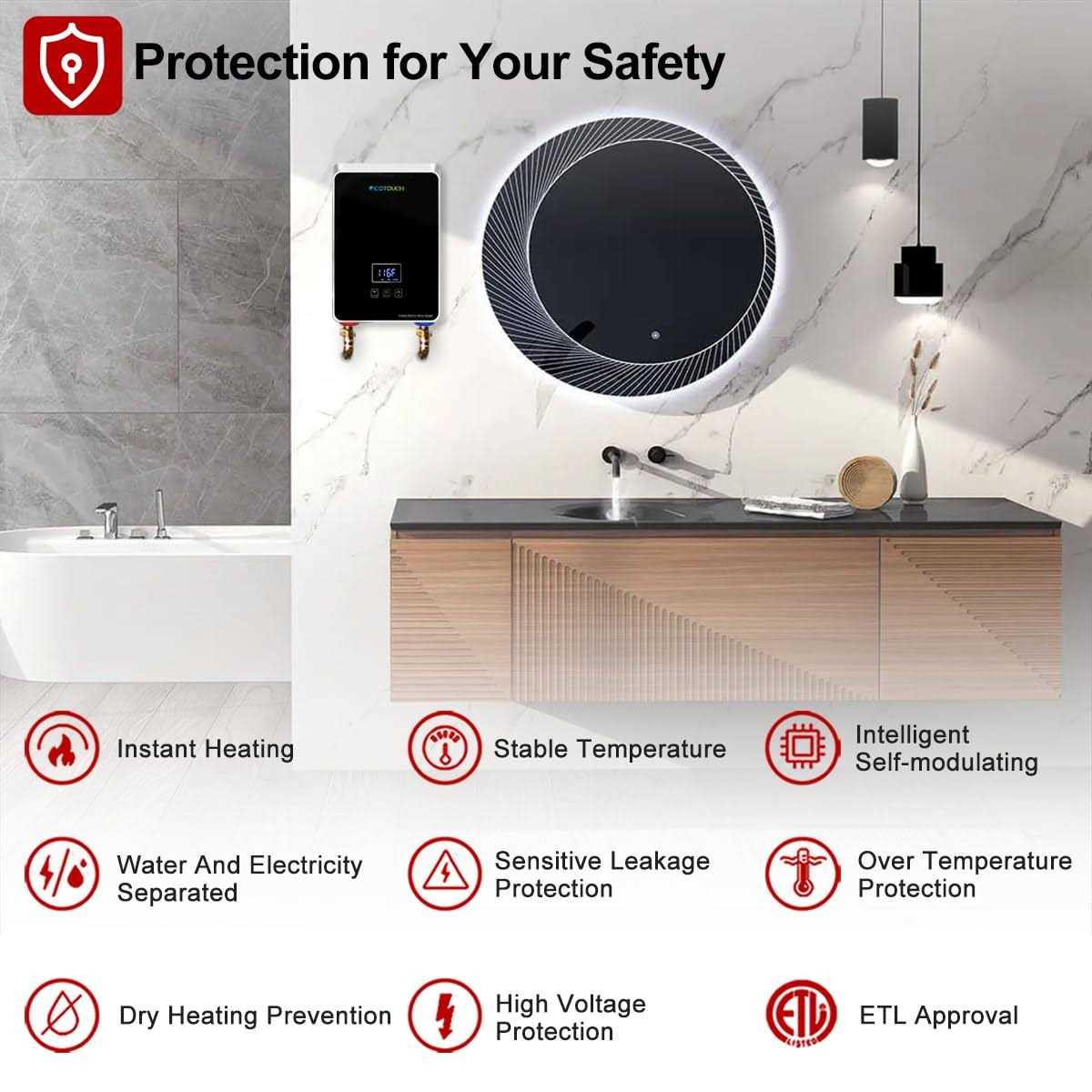 Tankless Water Heater Electric 240V On Demand Instant Hot Water Heater Digital Display 5.5kW,Overheating Protection - Image 4