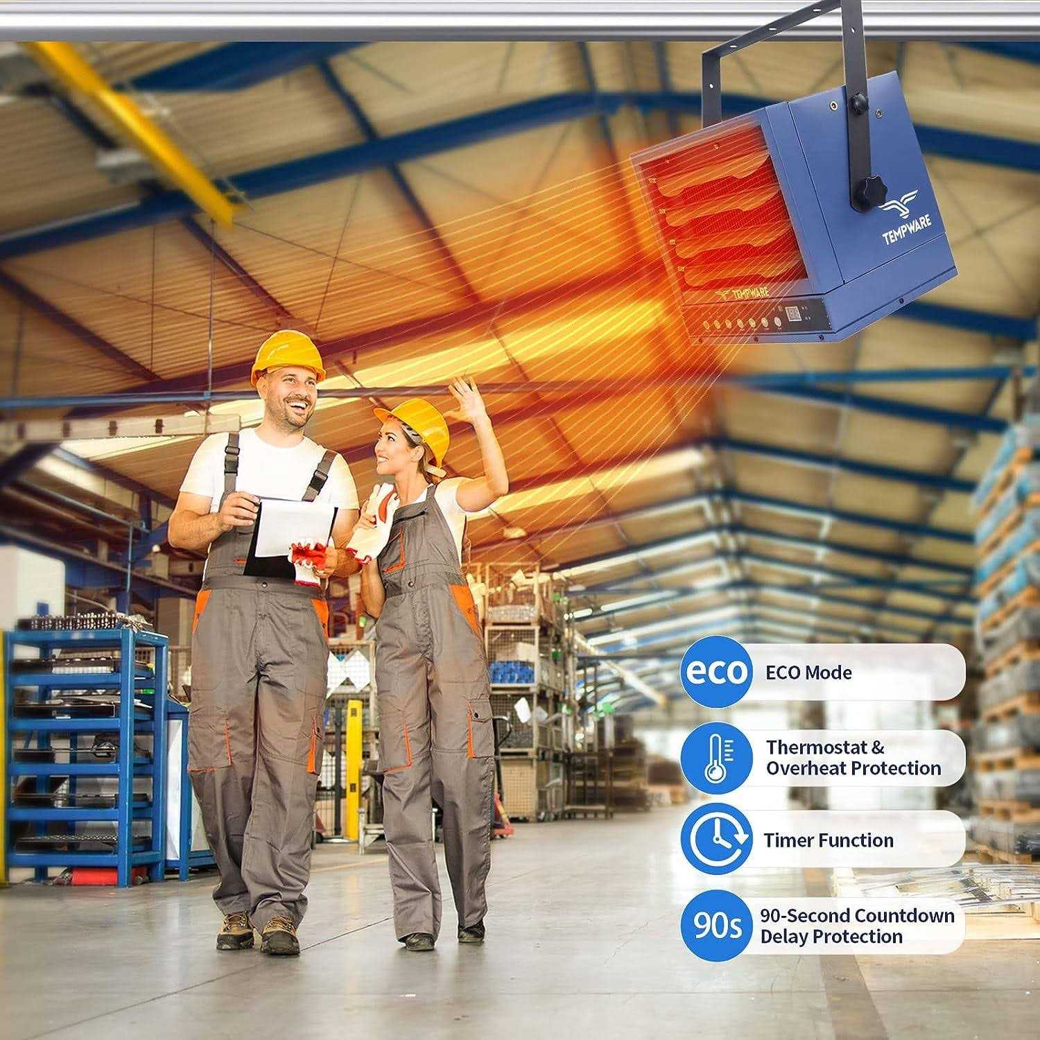 Tempware Electric Garage Heater 7500-Watt Digital Fan-Forced Ceiling Mount Shop Heater with Full-Function Remote - Image 4