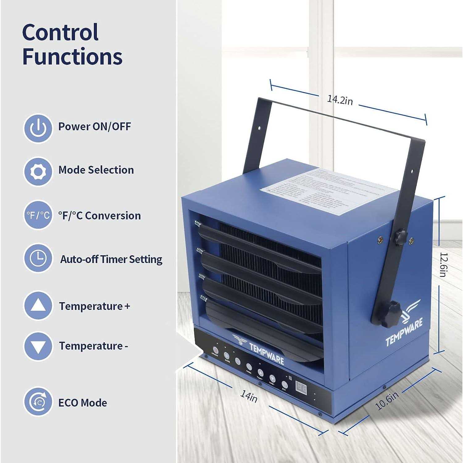 Tempware Electric Garage Heater 7500-Watt Digital Fan-Forced Ceiling Mount Shop Heater with Full-Function Remote - Image 5