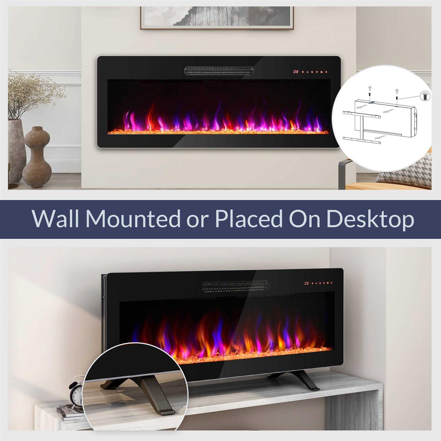 BELLEZE Electric Fireplace Heater 1400 W Recessed & Wall Mounted Electric Fireplace with Remote Control - Image 3