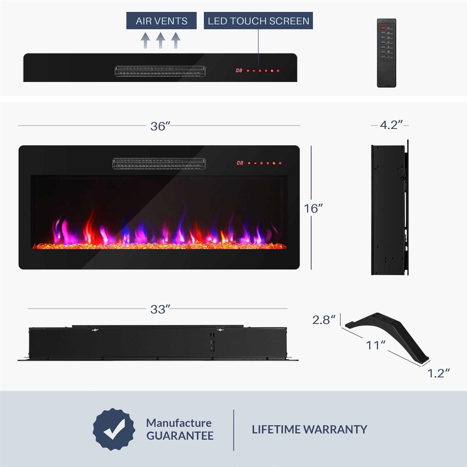 BELLEZE Electric Fireplace Heater 1400 W Recessed & Wall Mounted Electric Fireplace with Remote Control - Image 5