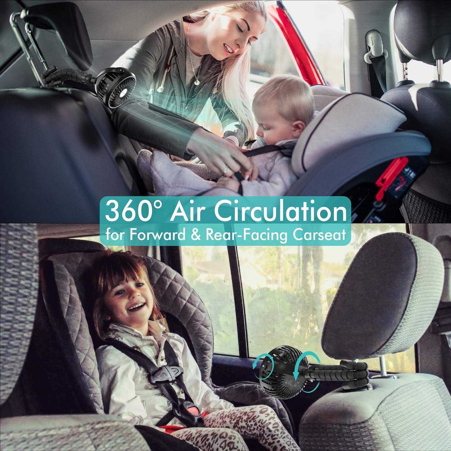 Amacool Battery Operated Stroller Fan Flexible Tripod Clip On Fan with 3 Speeds and Rotatable Handheld Personal Fan for Car Seat Crib Bike Treadmill - Image 4