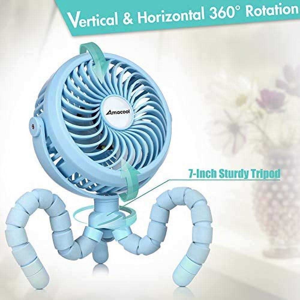 Amacool Battery Operated Stroller Fan Flexible Tripod Clip On Fan with 3 Speeds and Rotatable Handheld Personal Fan for Car Seat Crib Bike Treadmill - Image 4