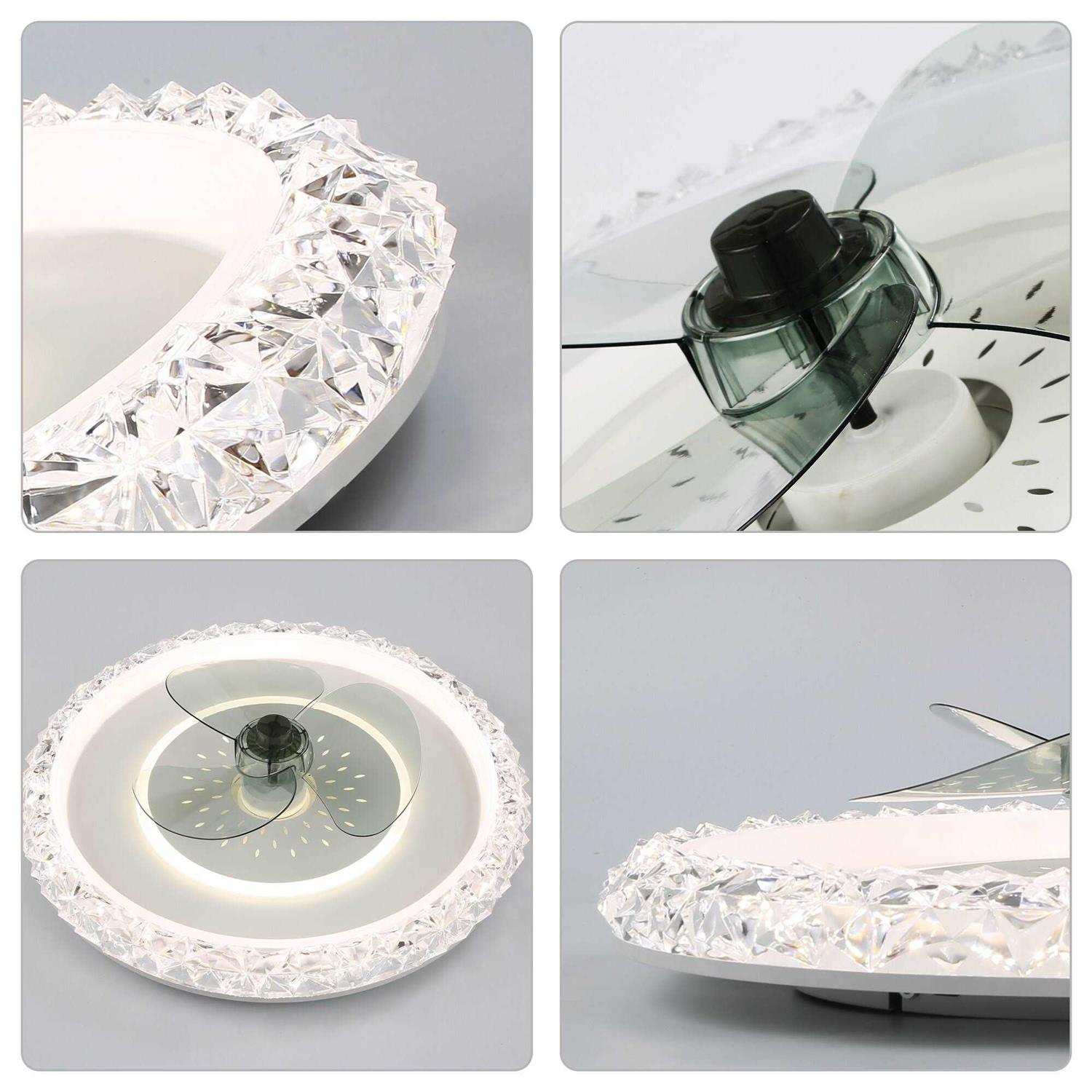 Bella Depot White Modern Flush Mount Ceiling Fan,6 Speed Low Profile Crystal Ceiling Fan with Remote and Dimmable Light DC2007 - Image 5