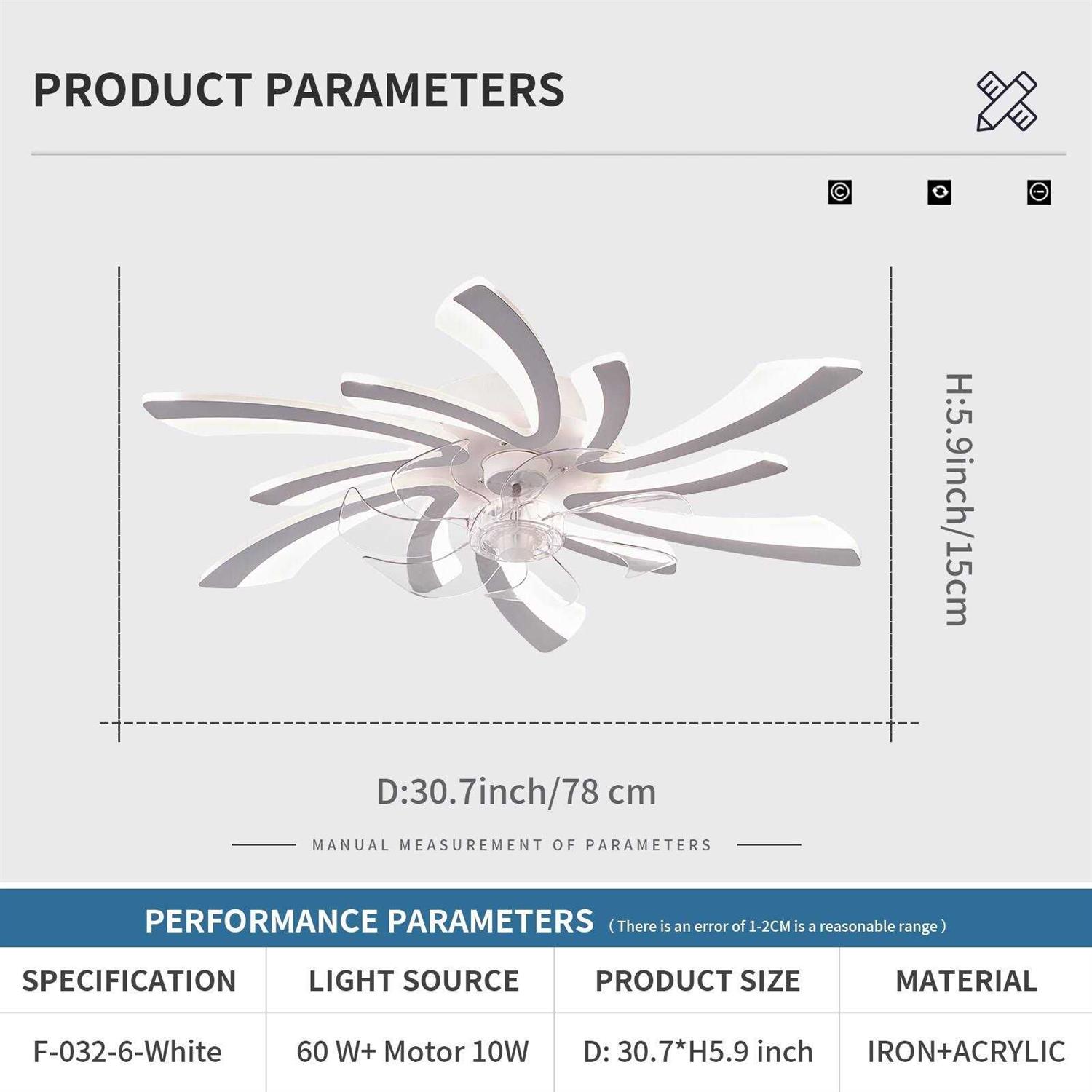 Oaks Aura 31in. Modern Flush Mount Ceiling Fan with Lights,6 - Image 5