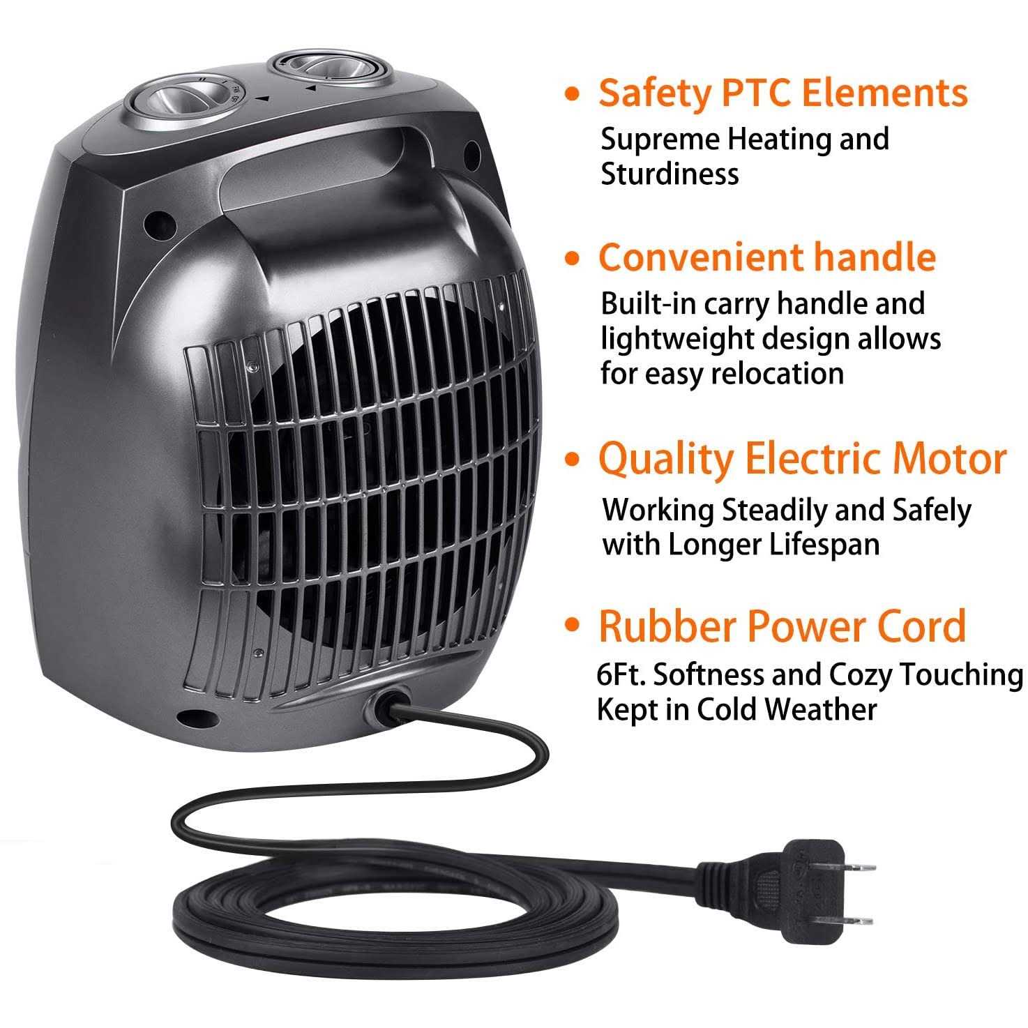 GiveBest Ceramic Space Heater, 750w/1500w Portable Electric Heater With Adjustable Thermostat - Image 3