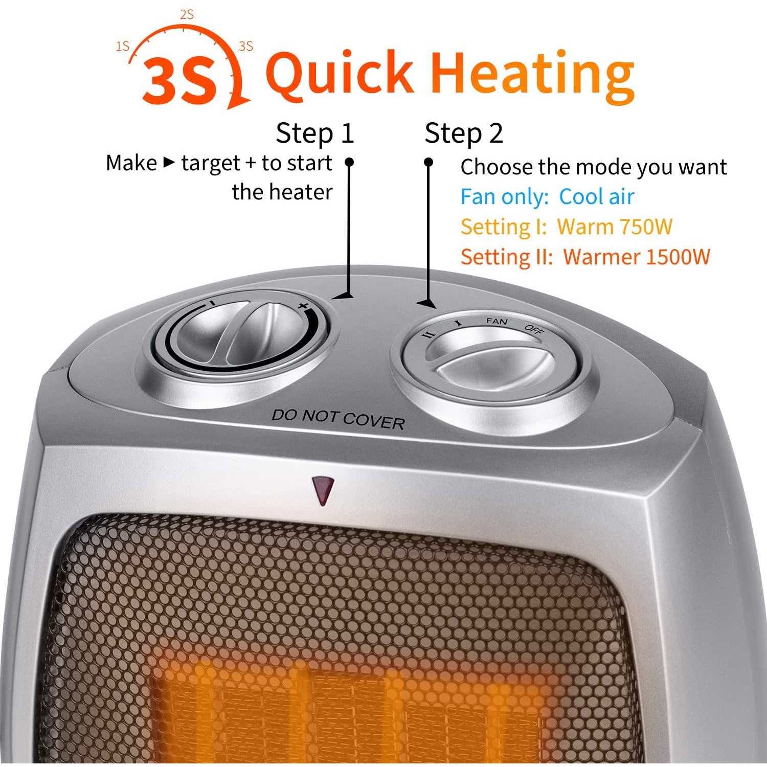 GiveBest Ceramic Space Heater, 750w/1500w Portable Electric Heater With Adjustable Thermostat - Image 4