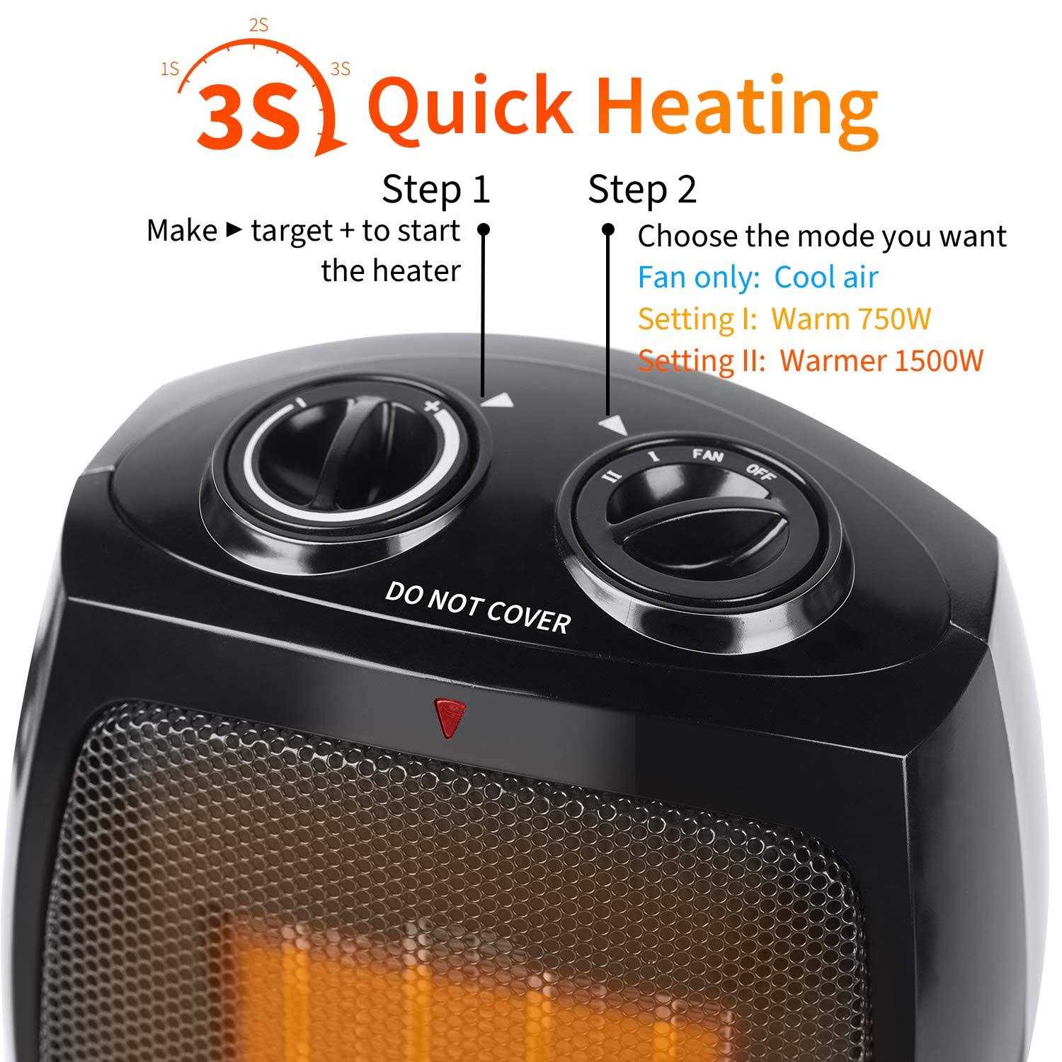 GiveBest Ceramic Space Heater, 750w/1500w Portable Electric Heater With Adjustable Thermostat - Image 3