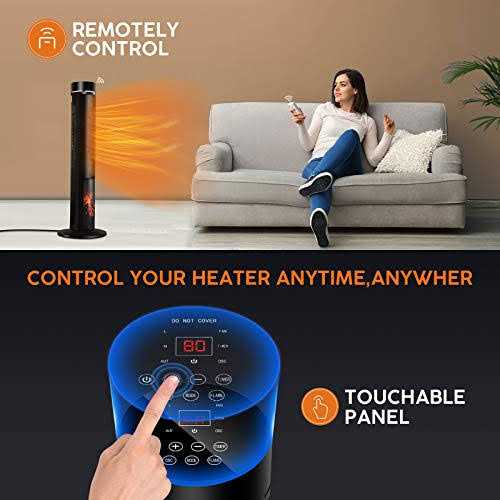 Electric Space Heater for Large Room - 36 Ceramic Tower Space Heater for Room Heating w/ Thermostat, Fast Heating, 3D Realistic Flame, Oscillating, R - Image 4