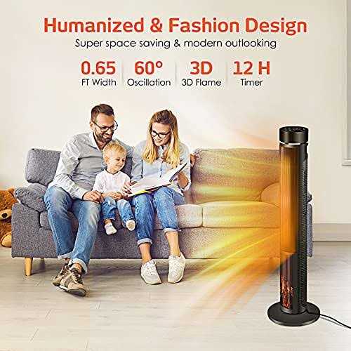 Electric Space Heater for Large Room - 36 Ceramic Tower Space Heater for Room Heating w/ Thermostat, Fast Heating, 3D Realistic Flame, Oscillating, R - Image 5