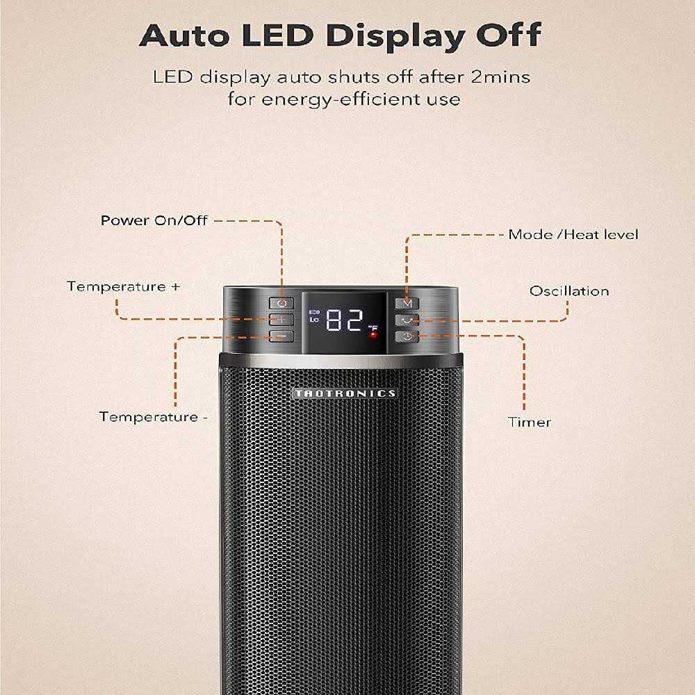 refurbished Taotronics Space Heater Tt-he003 Oscillating w/ Remote Tower Heating Fan Di25 - Image 4