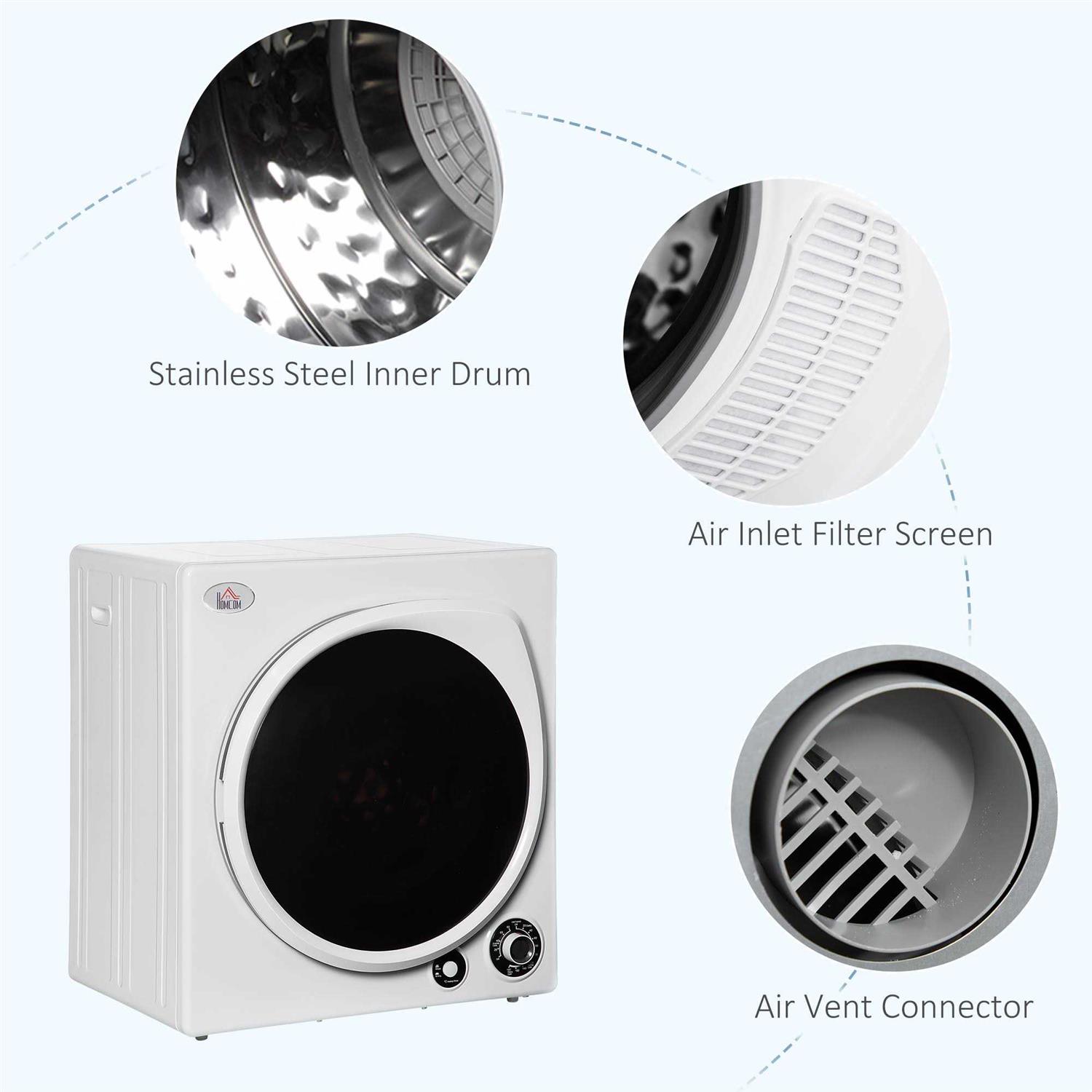 Homcom Automatic Dryer Machine, 1350w 3.22Cu. Ft. Portable Clothes Dryer with 5 Drying Modes and Stainless Steel Tub for Apartment or Dorm - Image 3