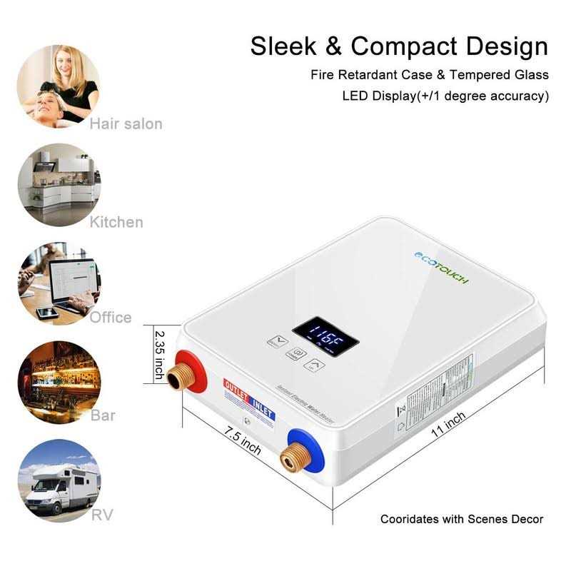 Tankless Water Heater 5.5kw 240v Ecotouch Point-of-use Digital Display,Electric Instant Hot Water Heater with Self-modulating,Overheating - Image 5