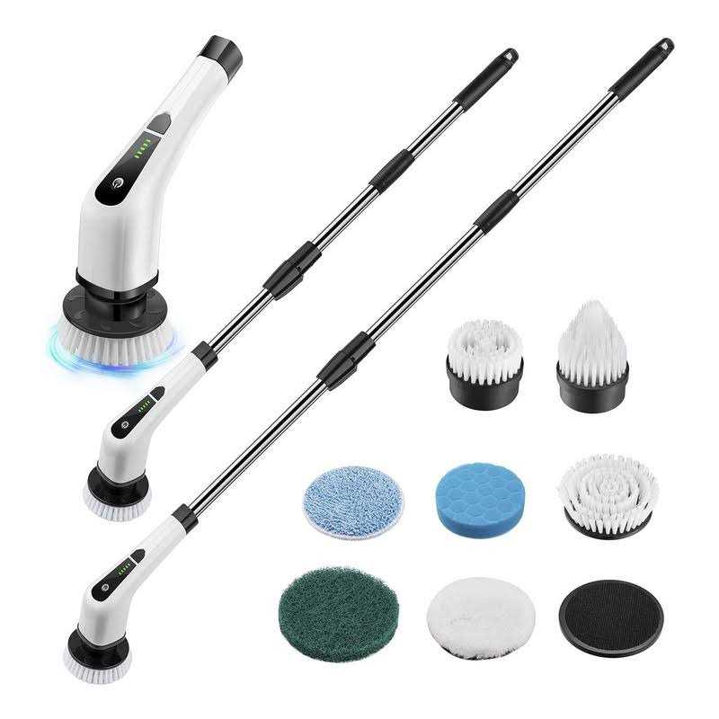 Exfeeko Electric Spin Scrubber Cordless Bath Tub Power Scrubber with Long Handle & 7 Replaceable Heads - Image 3