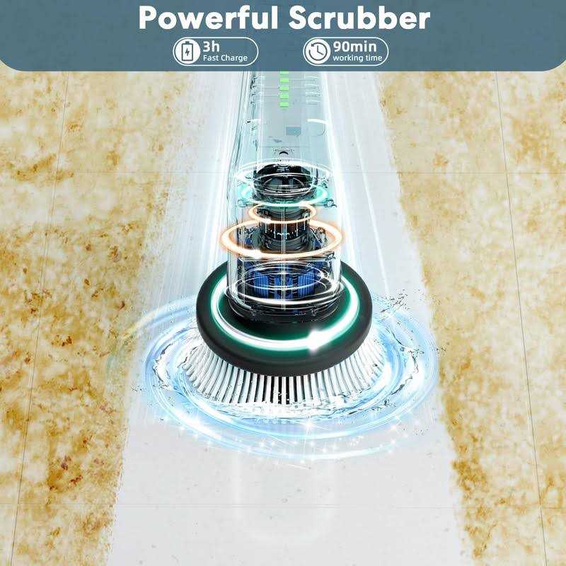 Exfeeko Electric Spin Scrubber Cordless Bath Tub Power Scrubber with Long Handle & 7 Replaceable Heads - Image 4