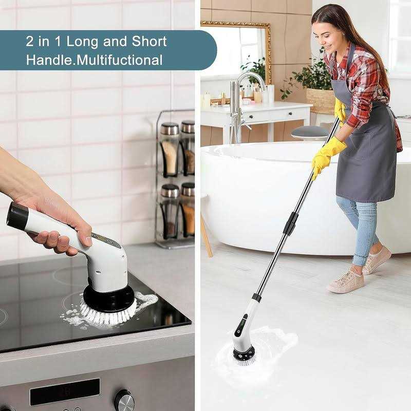 Exfeeko Electric Spin Scrubber Cordless Bath Tub Power Scrubber with Long Handle & 7 Replaceable Heads - Image 5