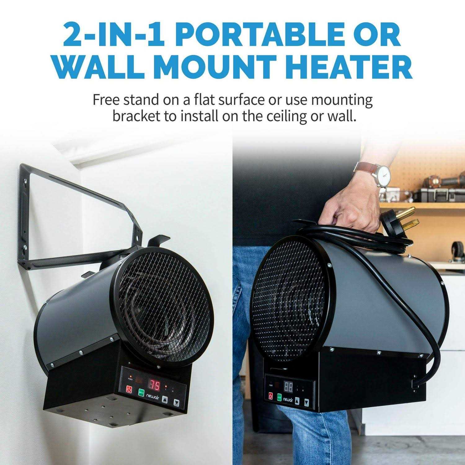 Newair 2-in-1 Freestanding or Ceiling/Wall Mounted 240v Electric Garage Heater - Image 3