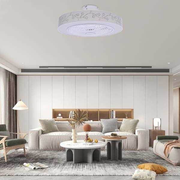 OUKANING 21.65 in. Modern Flower Pattern Enclosed Round Integrated LED Indoor White Ceiling Fan with Remote HG-HJWJL-3213 - Image 3