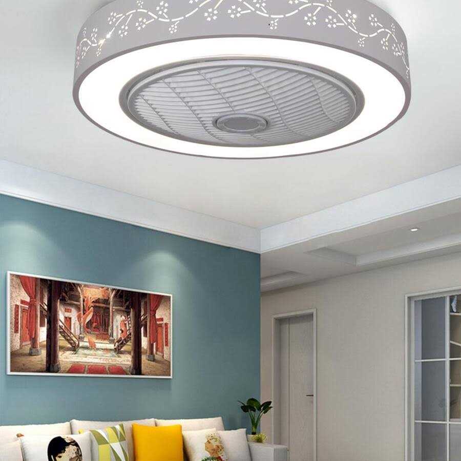 OUKANING 21.65 in. Modern Flower Pattern Enclosed Round Integrated LED Indoor White Ceiling Fan with Remote HG-HJWJL-3213 - Image 4