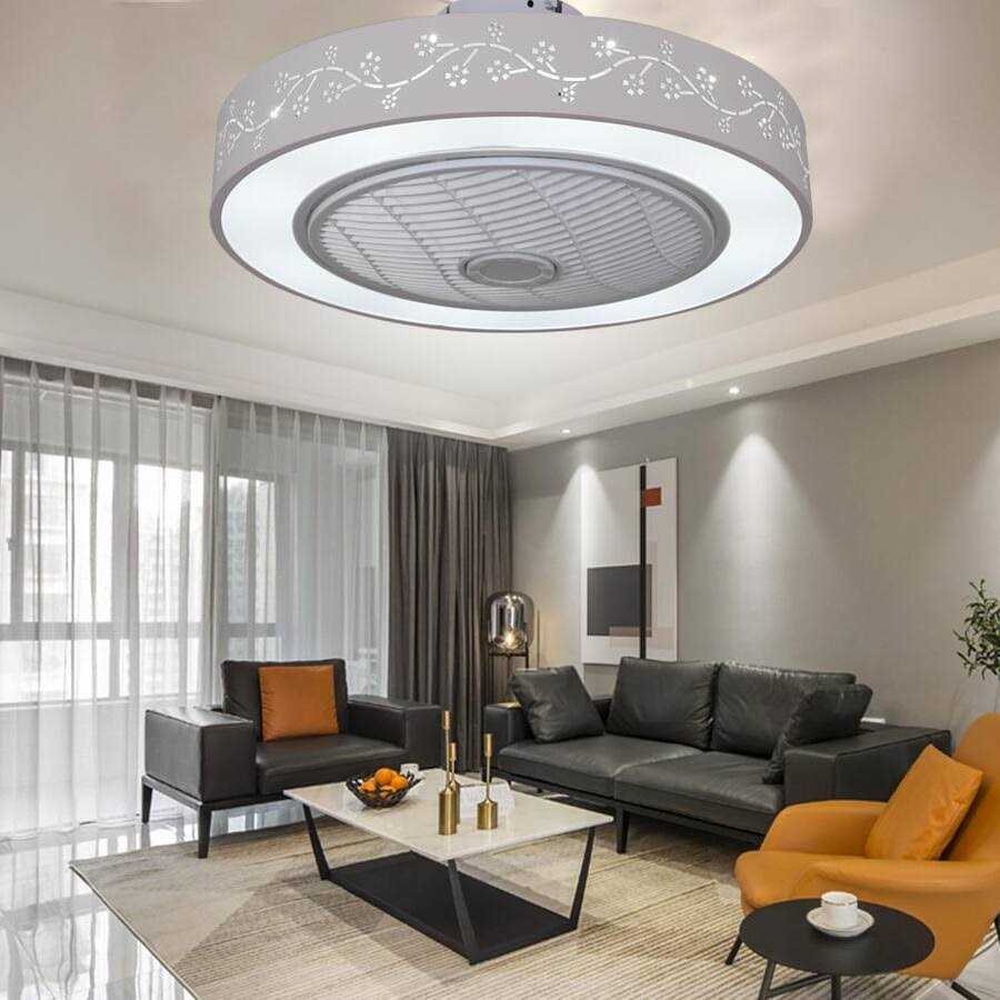 OUKANING 21.65 in. Modern Flower Pattern Enclosed Round Integrated LED Indoor White Ceiling Fan with Remote HG-HJWJL-3213 - Image 5