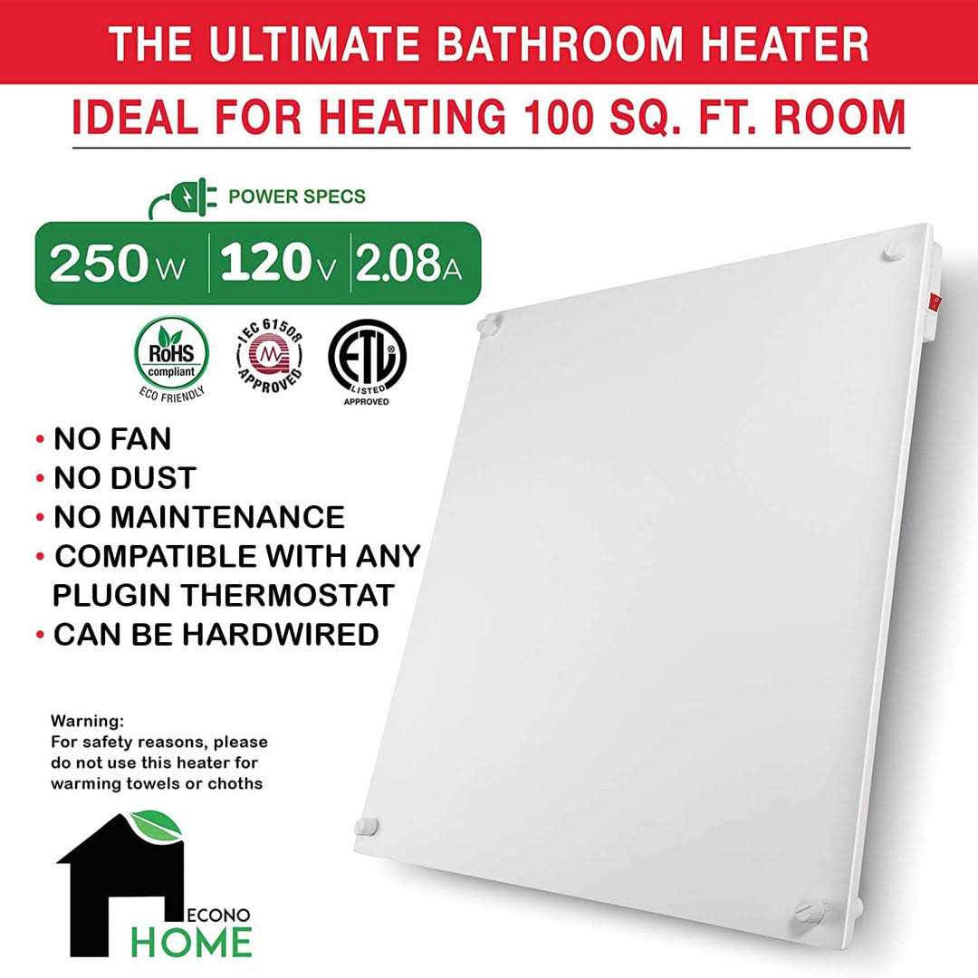 EconoHome Wall Mount Space Heater Panel 250 Watt Splashproof Convection Heater - Image 4