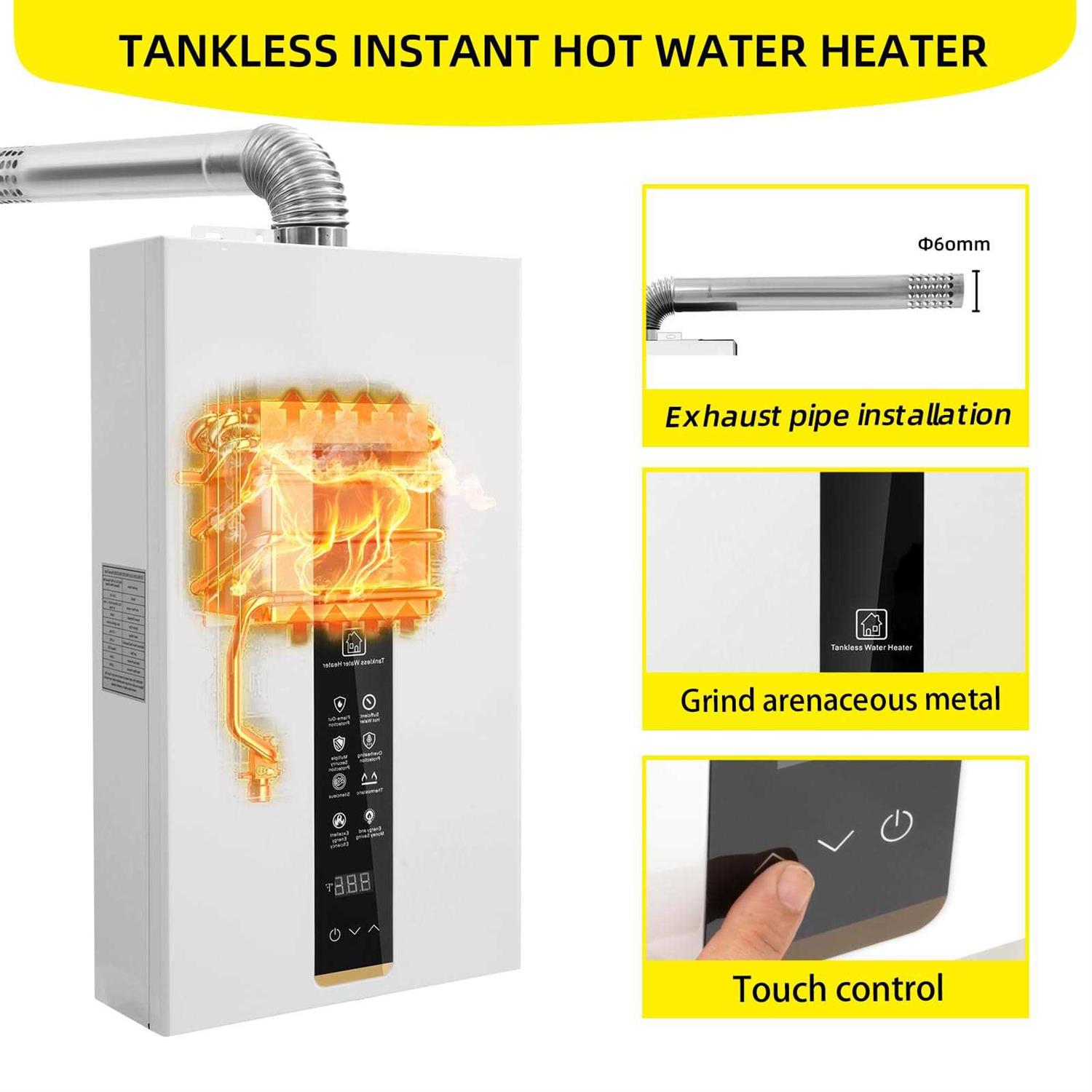 Tankless Water Heater Propane,Instant Hot Propane Gas Water Heater,Indoor 3.18 GPM,Constant Propane Water Heater with Fahrenheit Digital Display - Image 3