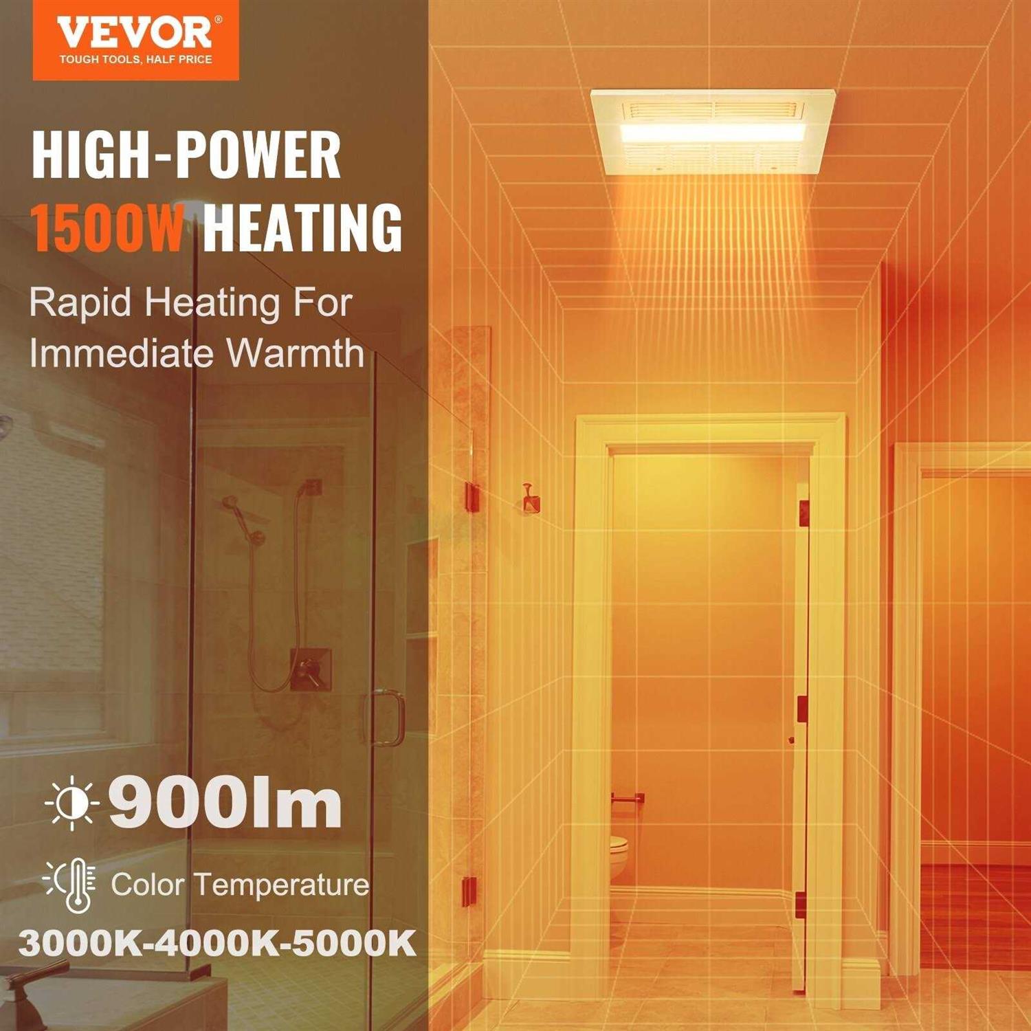 VEVOR Bathroom Exhaust Fan 1500W Heating 110 CFM High-Efficiency Ventilation - Image 4