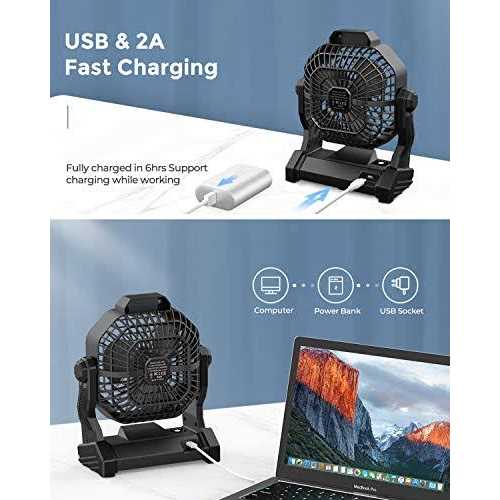 JINLICTE Camping Fan with LED Lantern, 10400mAh 9-Inch Rechargeable Outdoor Tent Fan, 270Ahead Rotation, Stepless Speed and Quiet Battery Operated Usb Fan - Image 4