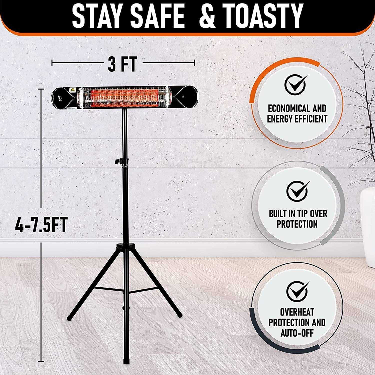 IQ HEAT Electric Heater Outdoor Portable Outside Heater With Stand 1500W - Image 3